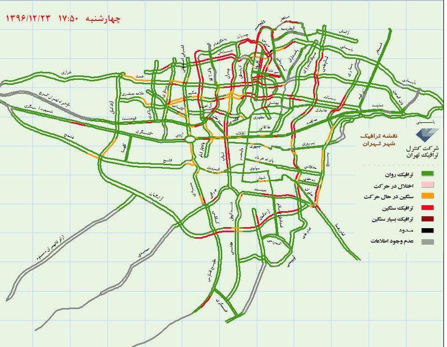 وضعیت ترافیک هم اکنون تهران +نقشه