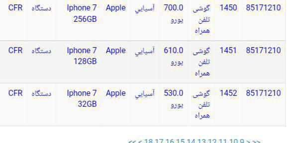 قیمت گوشی‌های آیفون‌۷ قبل از ترخیص از گمرک +جدول