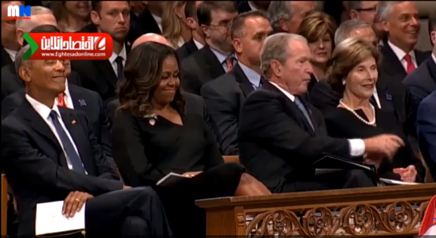لحظه تعارف آب نبات جورج بوش به میشل اوباما +فیلم