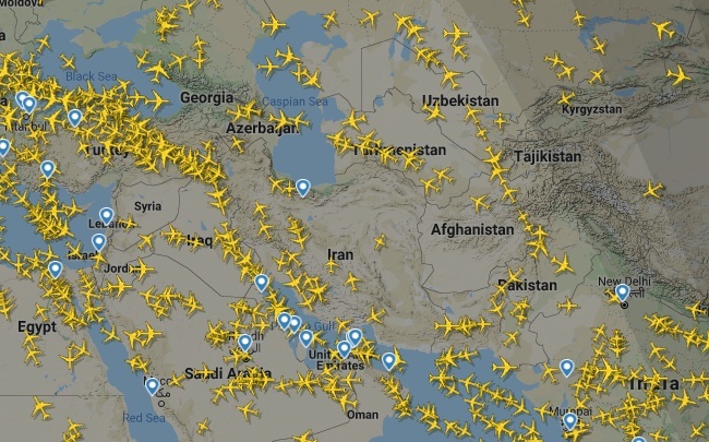 کاهش شدید ترافیک پروازهای خارجی در آسمان ایران +عکس